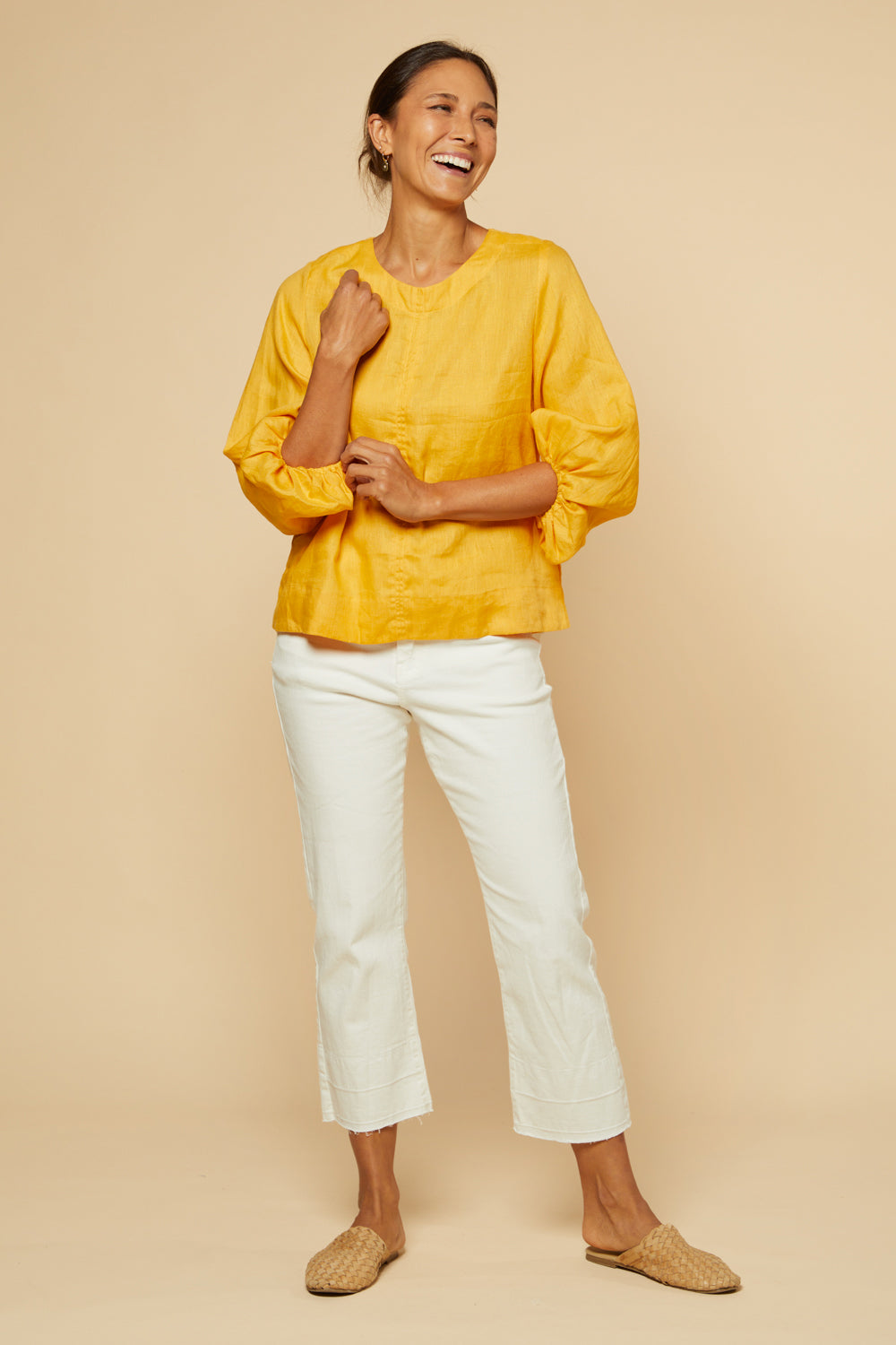 Audrey Linen Shift Blouse in Golden Hour