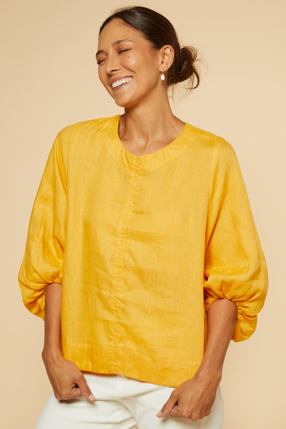 Audrey Linen Shift Blouse in Golden Hour