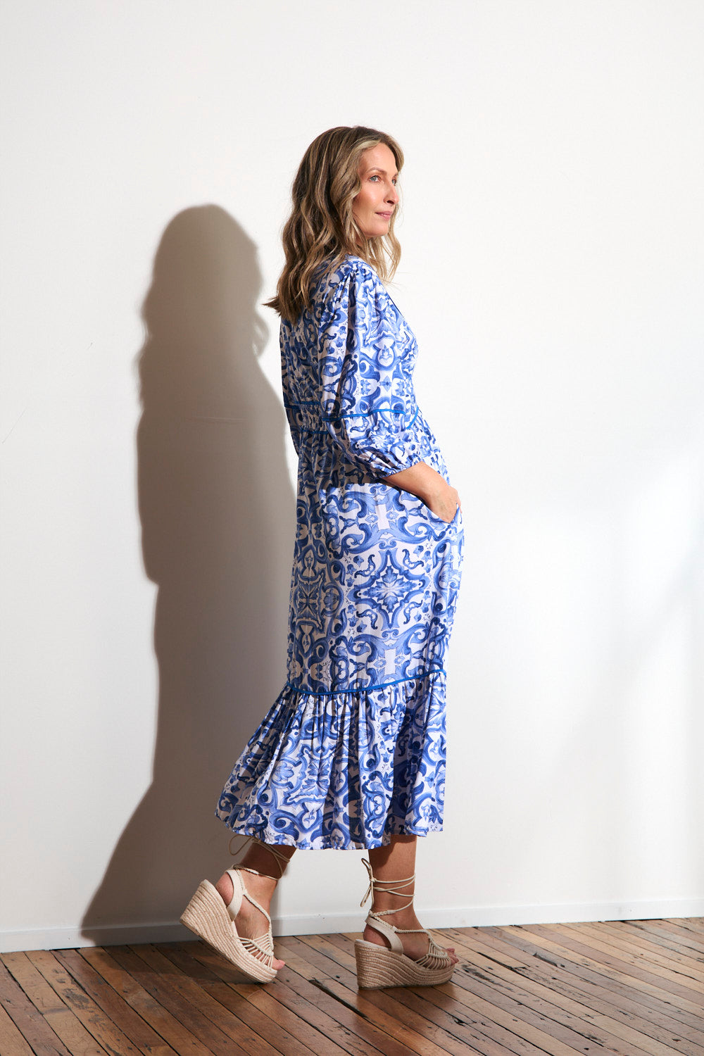 Aurora Panelled Dress in Blue Bijou