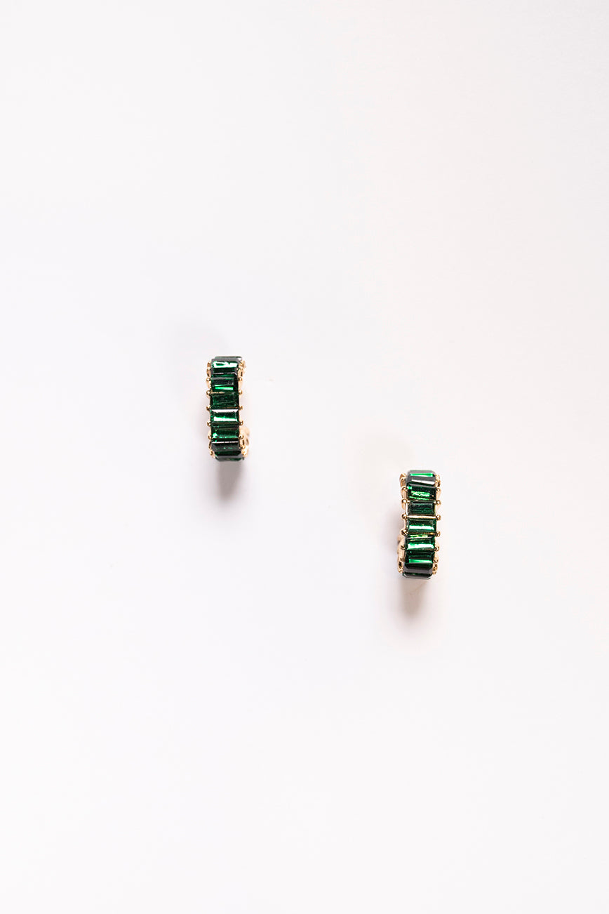 Baguette Jewel Mini Hoops in Emerald