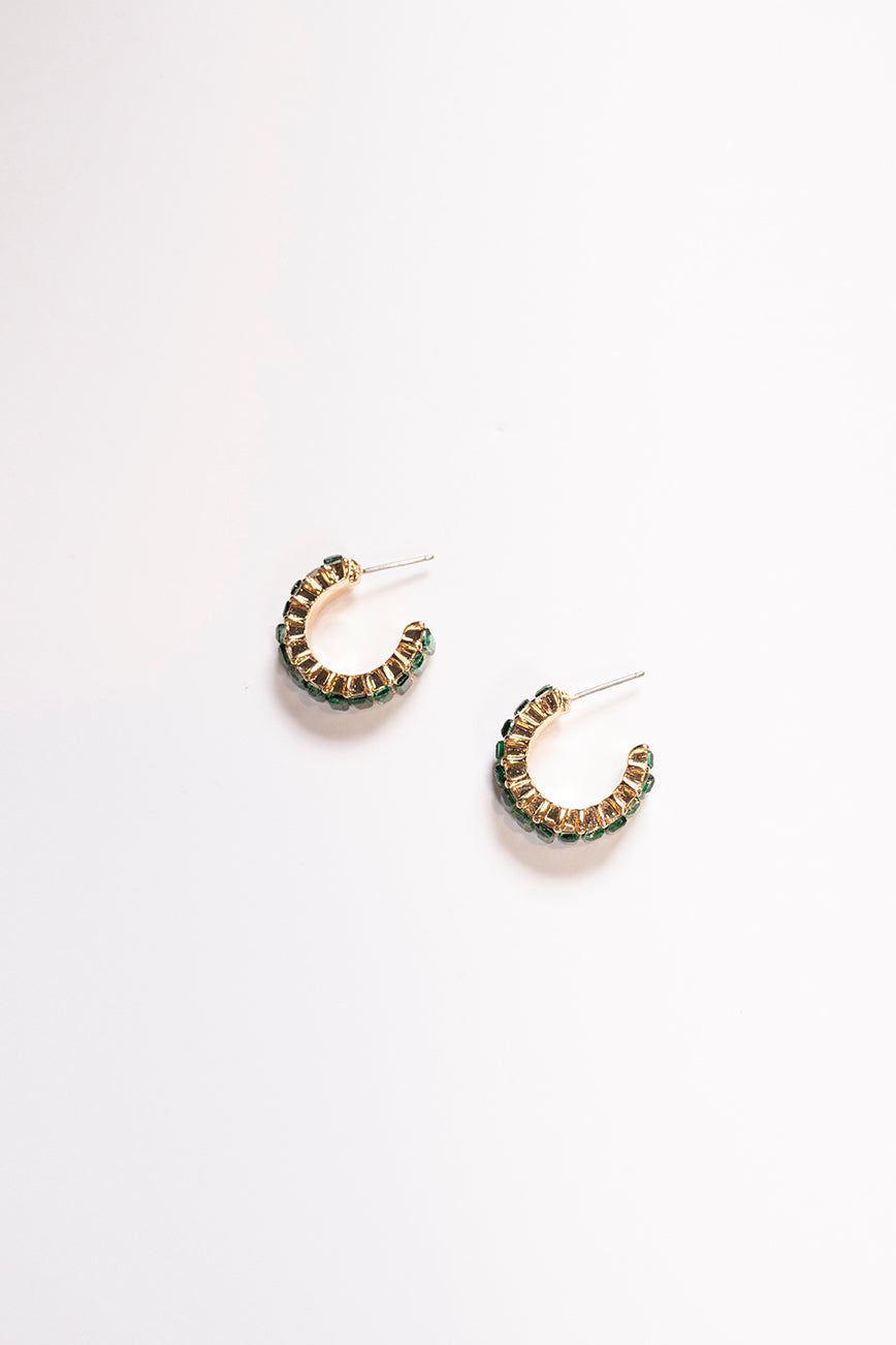 Baguette Jewel Mini Hoops in Emerald