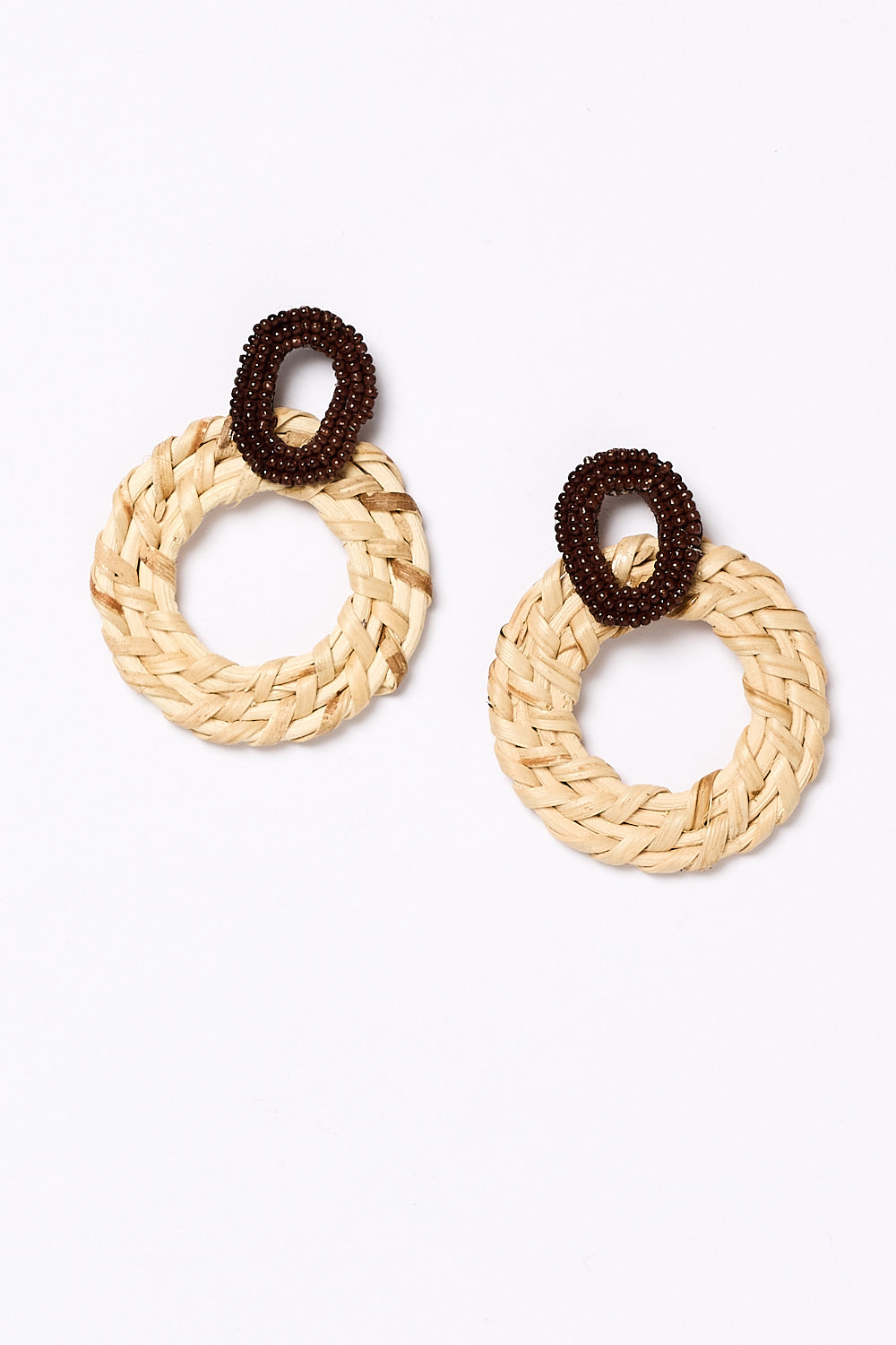 Beaded Circle Weave Earrings in Chocolate and Natural