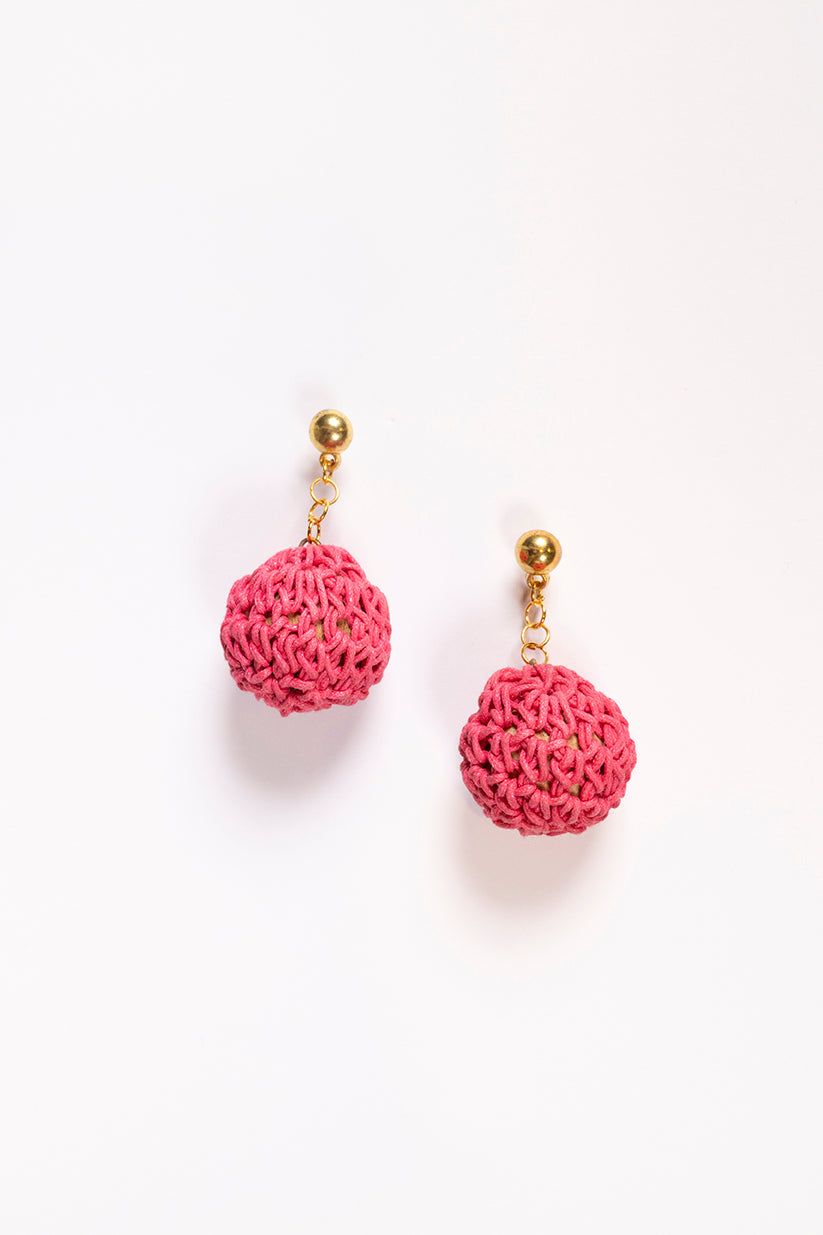 Beaded Drop Earrings in Hot Pink