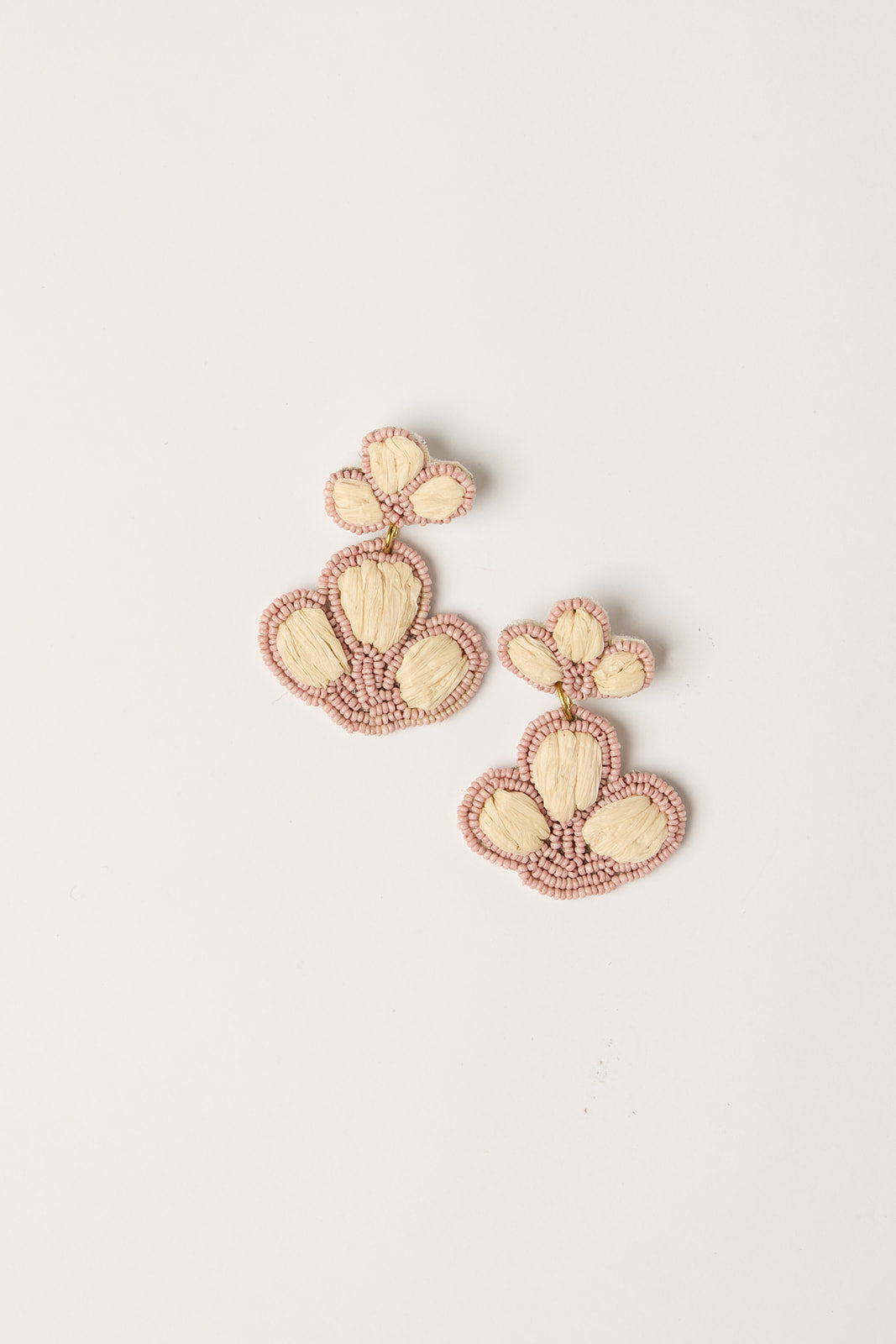 Beaded Flower Drops Earring in Dusty Pink