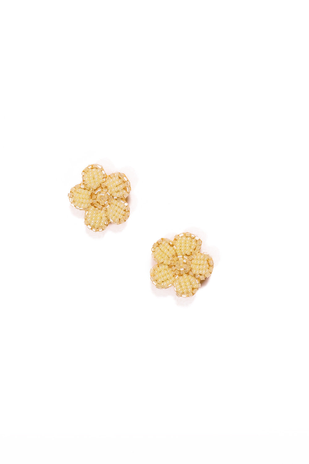 Beaded Flower Studs in Light Yellow