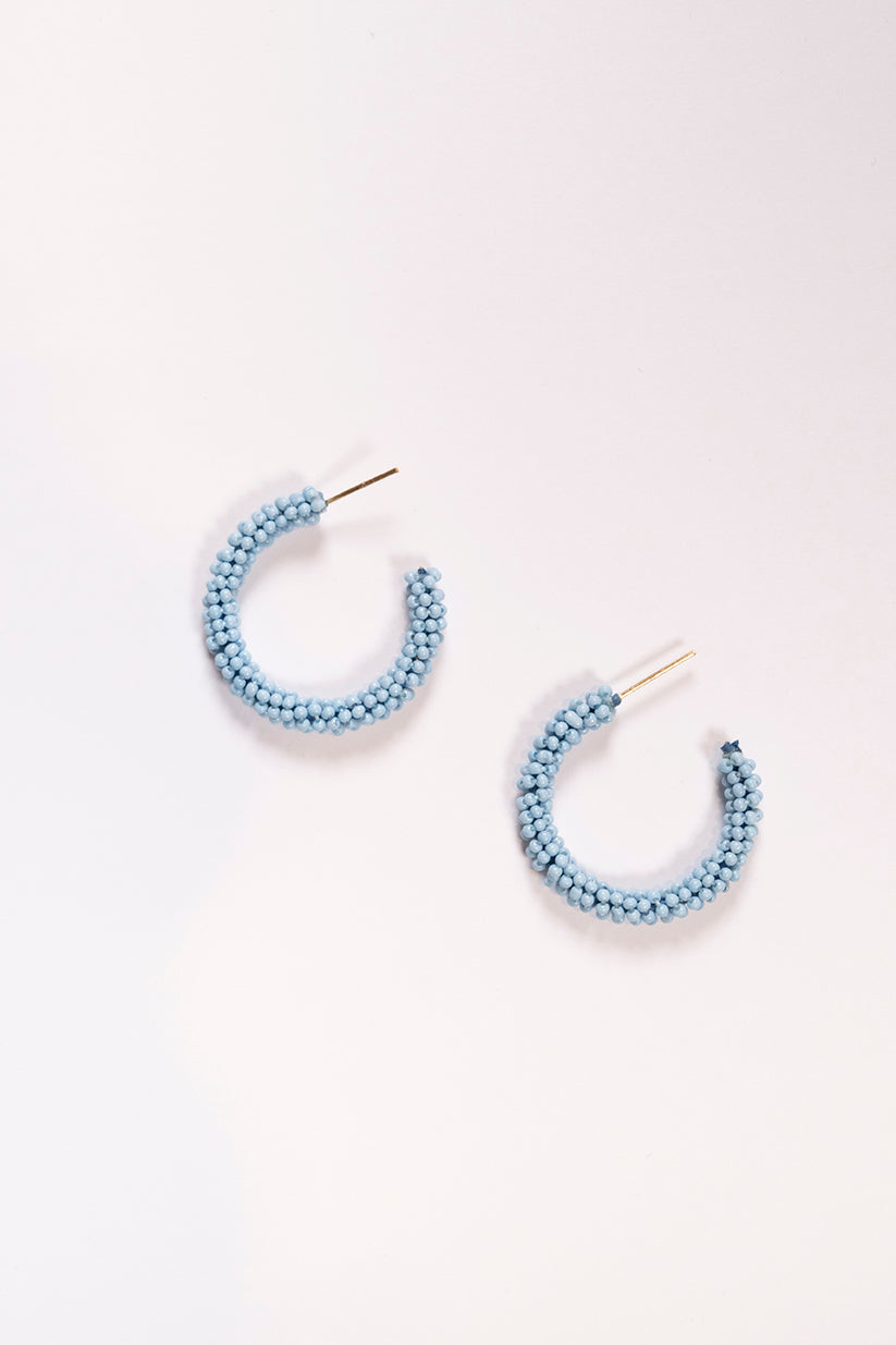 Beaded Hoops in Powder Blue