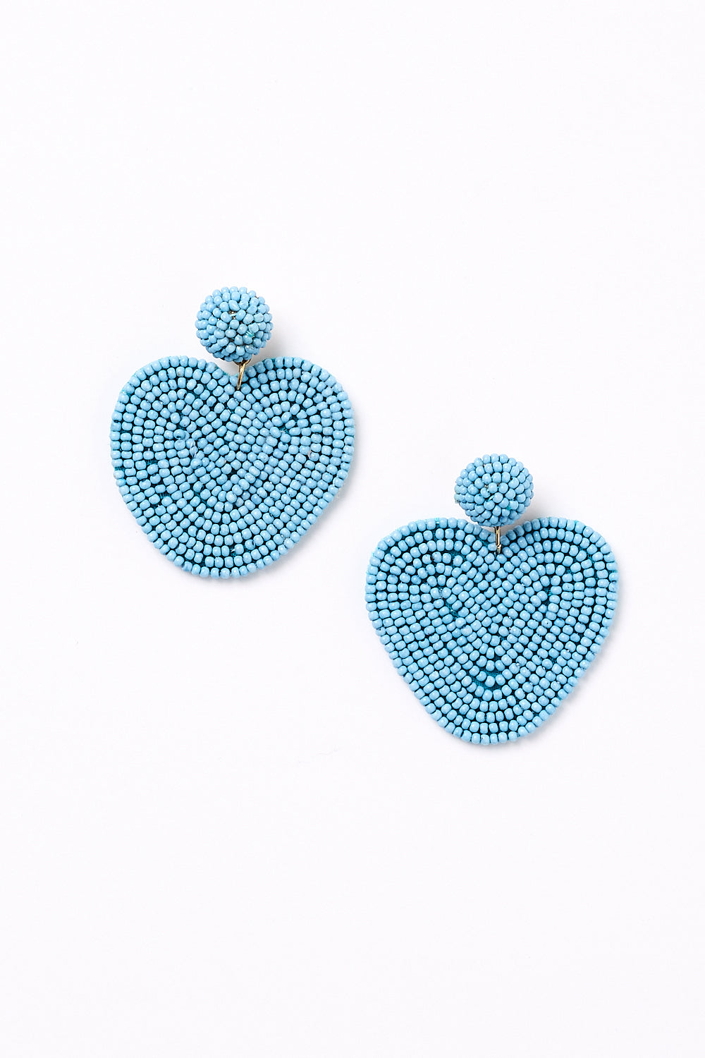 Beaded Heart Earrings in Powder Blue