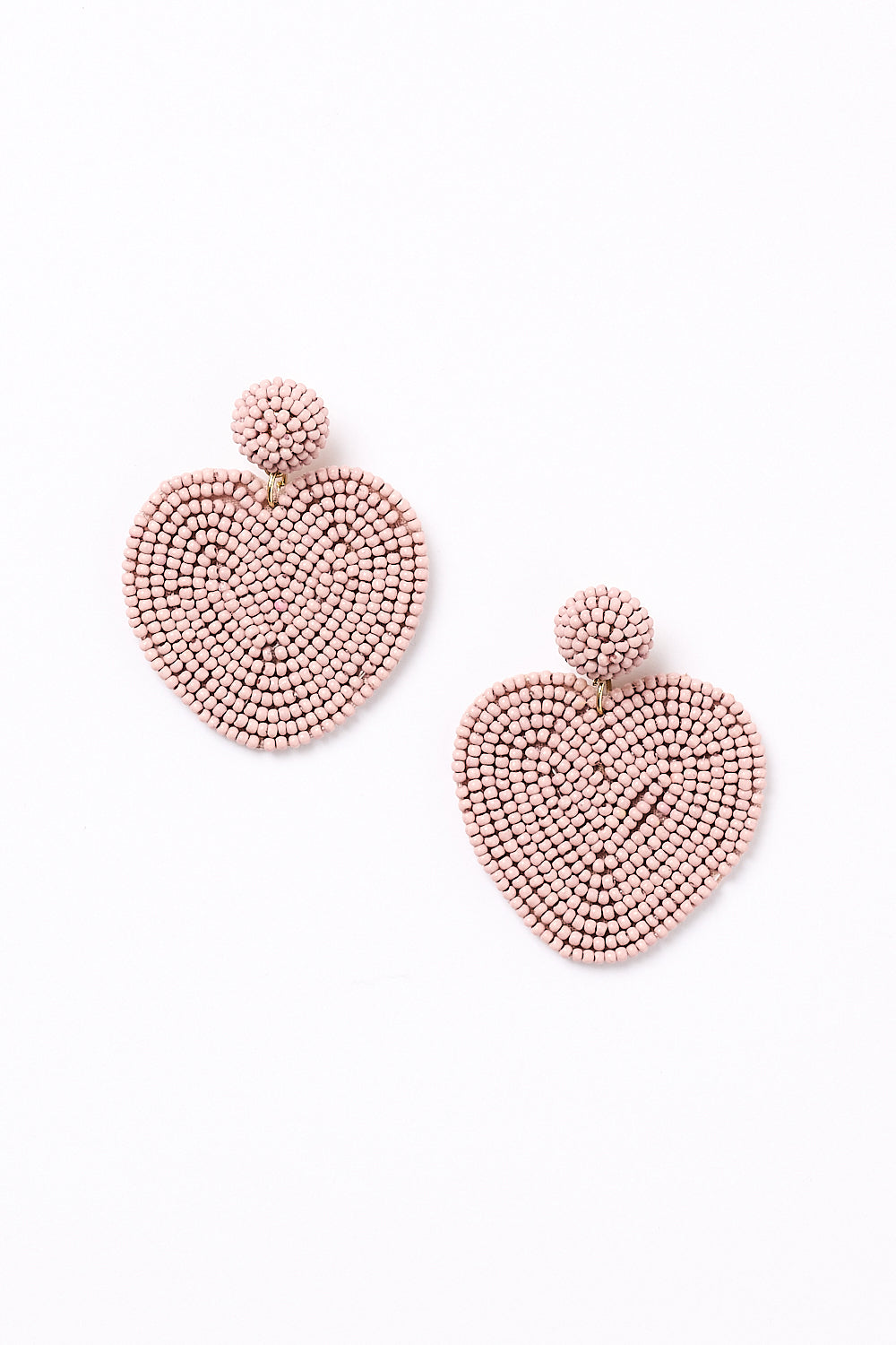 Beaded Heart Earrings in Dusty Pink