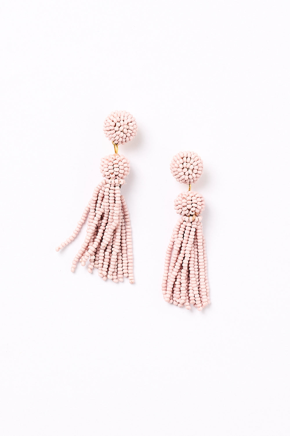 Beaded Tassel Earrings in Light Pink