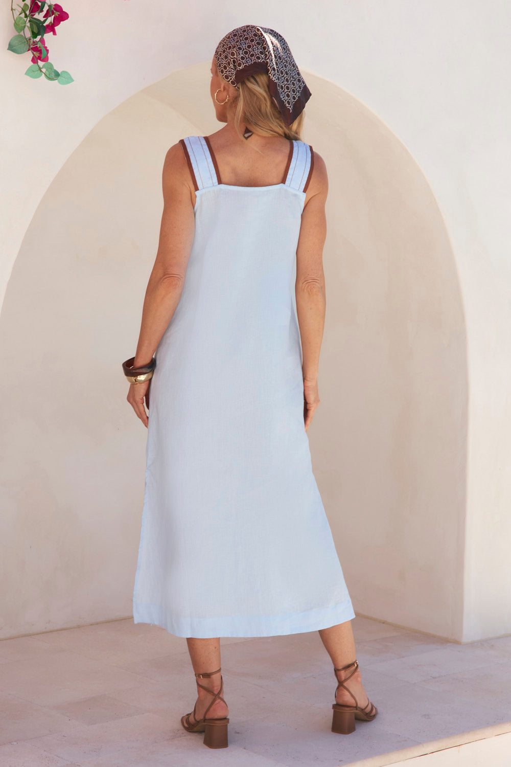 Bec Linen Sun Dress in Powder Blue