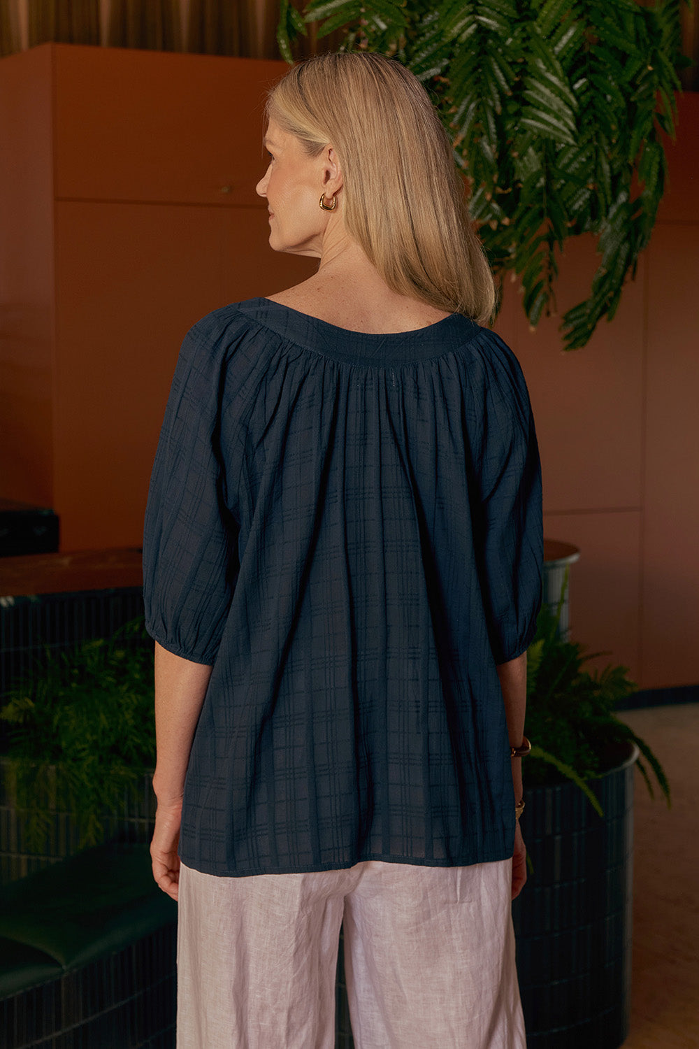 Bethan Blouse in Navy Dobby