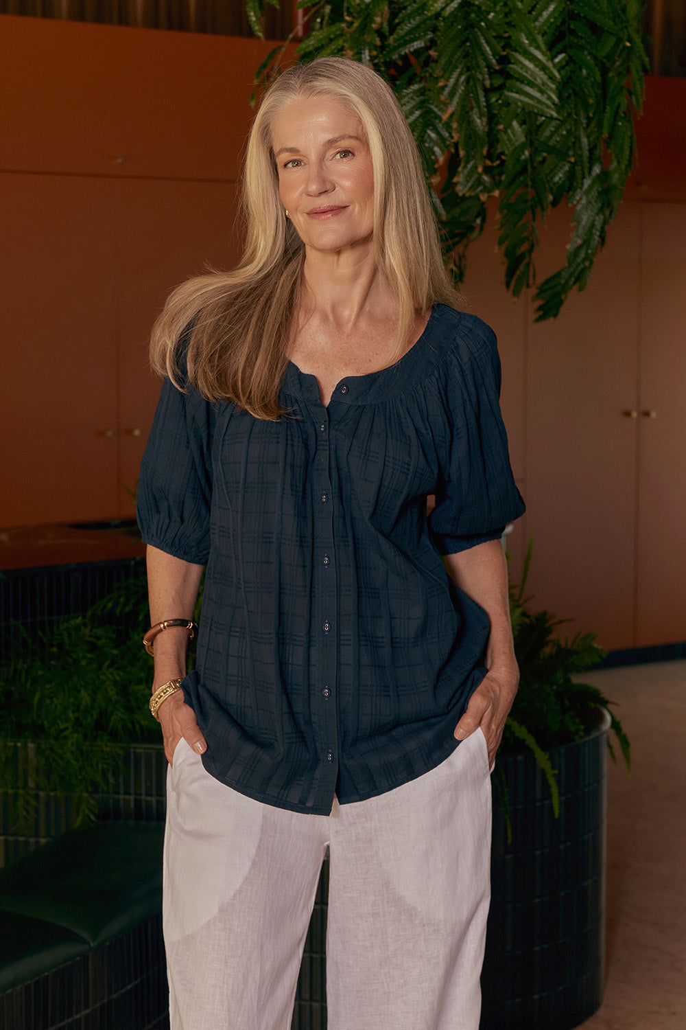 Bethan Blouse in Navy Dobby