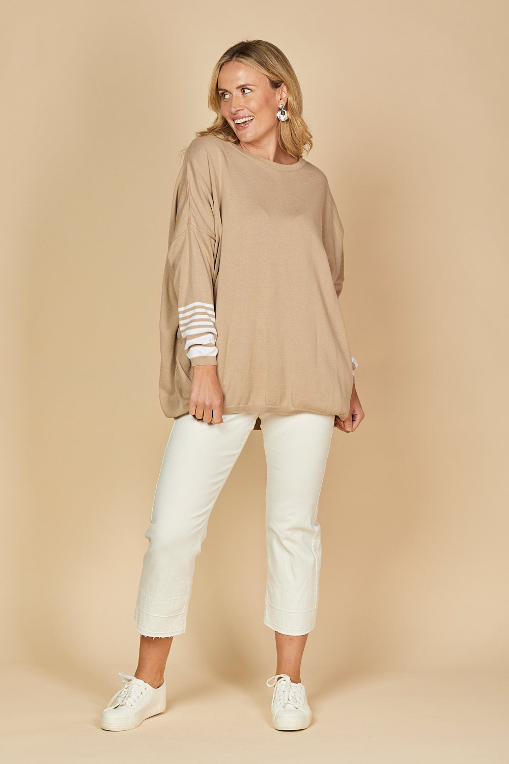 Binky Striped Jumper in Beige