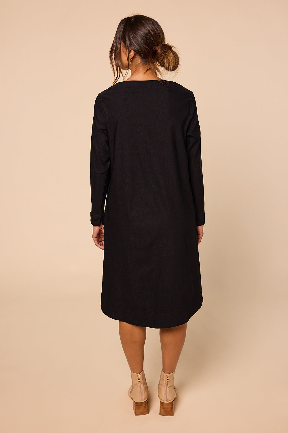 Boatneck Ponte Long Sleeve Dress in Black Adrift Clothing