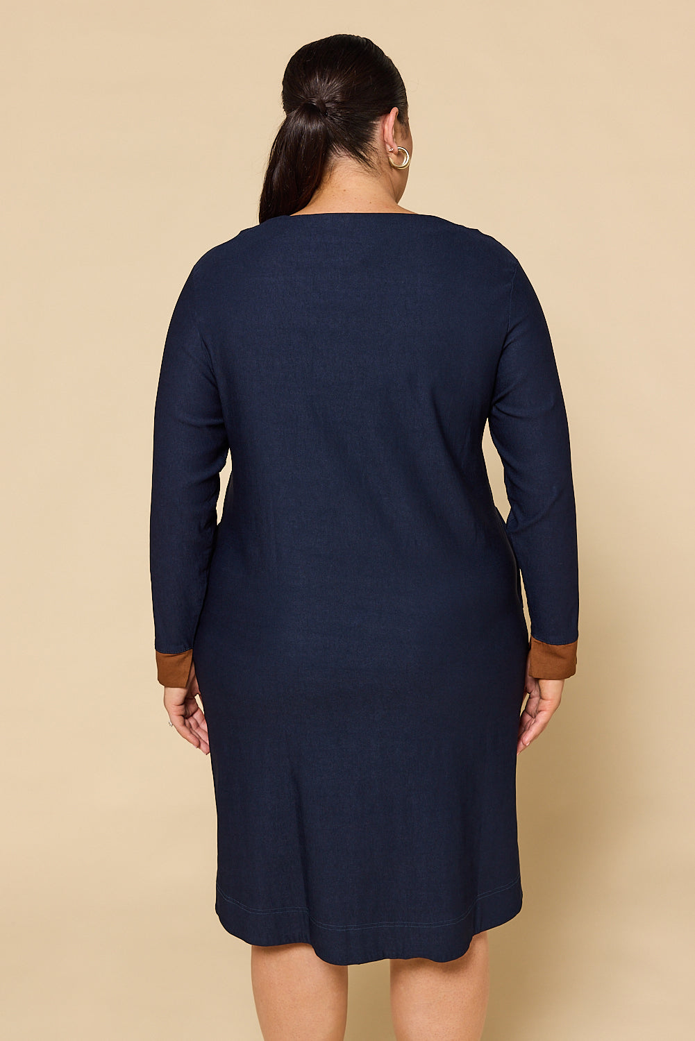 Boatneck Ponte Long Sleeve Dress in Navy