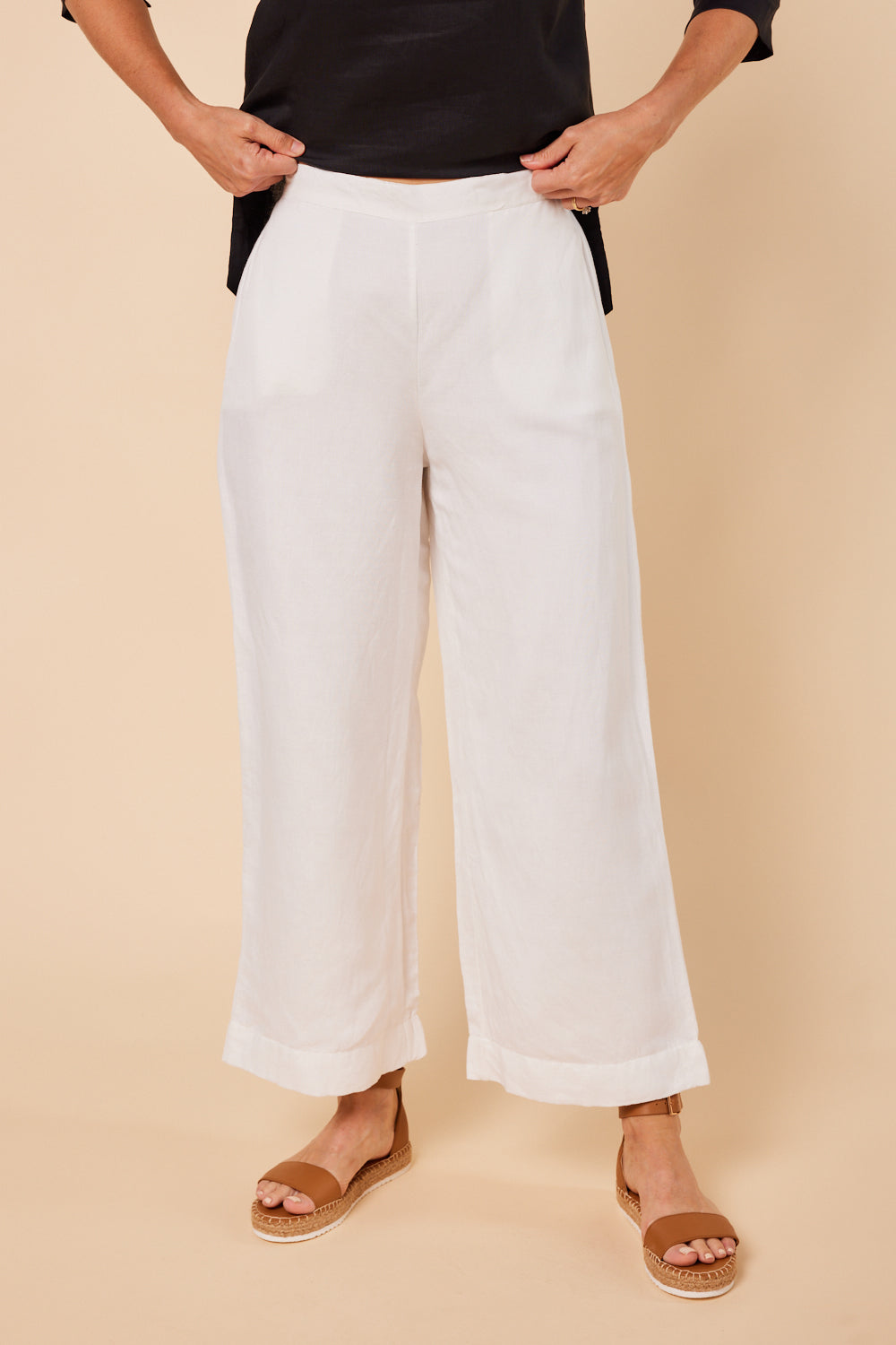 Camille Linen Wide Leg Pant in White