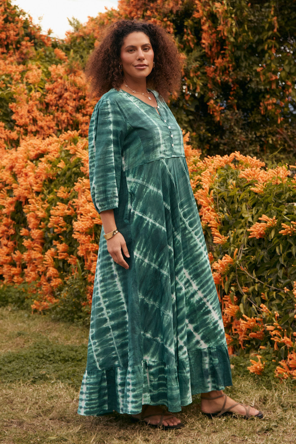 Bonnie Umbrella Dress in Shibori Green