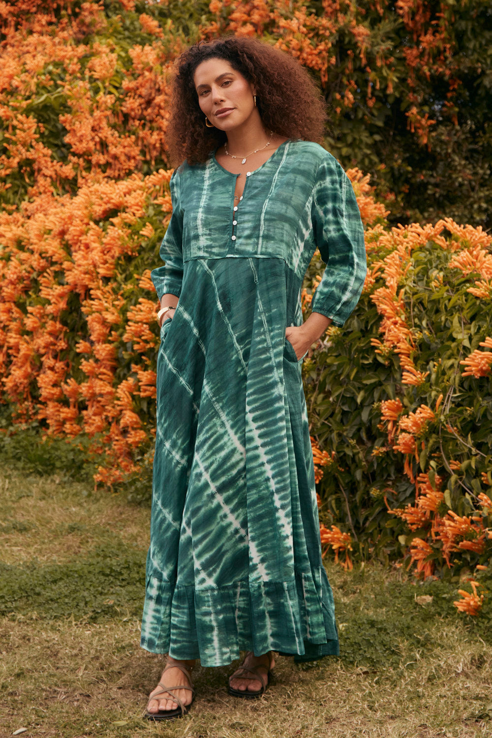 Bonnie Umbrella Dress in Shibori Green