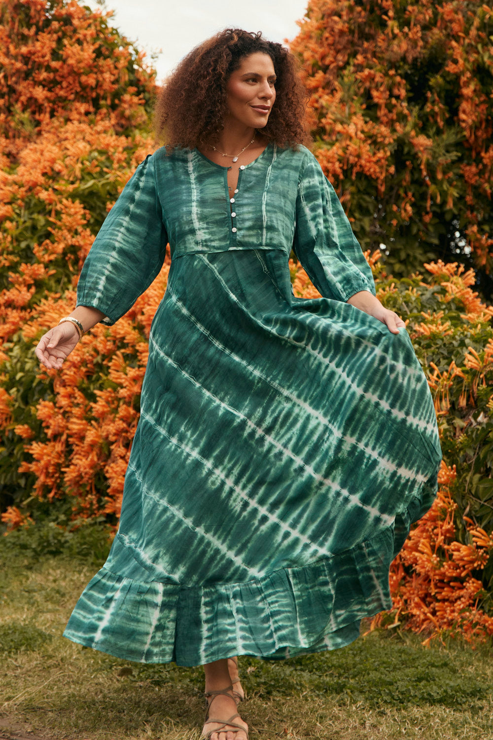 Bonnie Umbrella Dress in Shibori Green