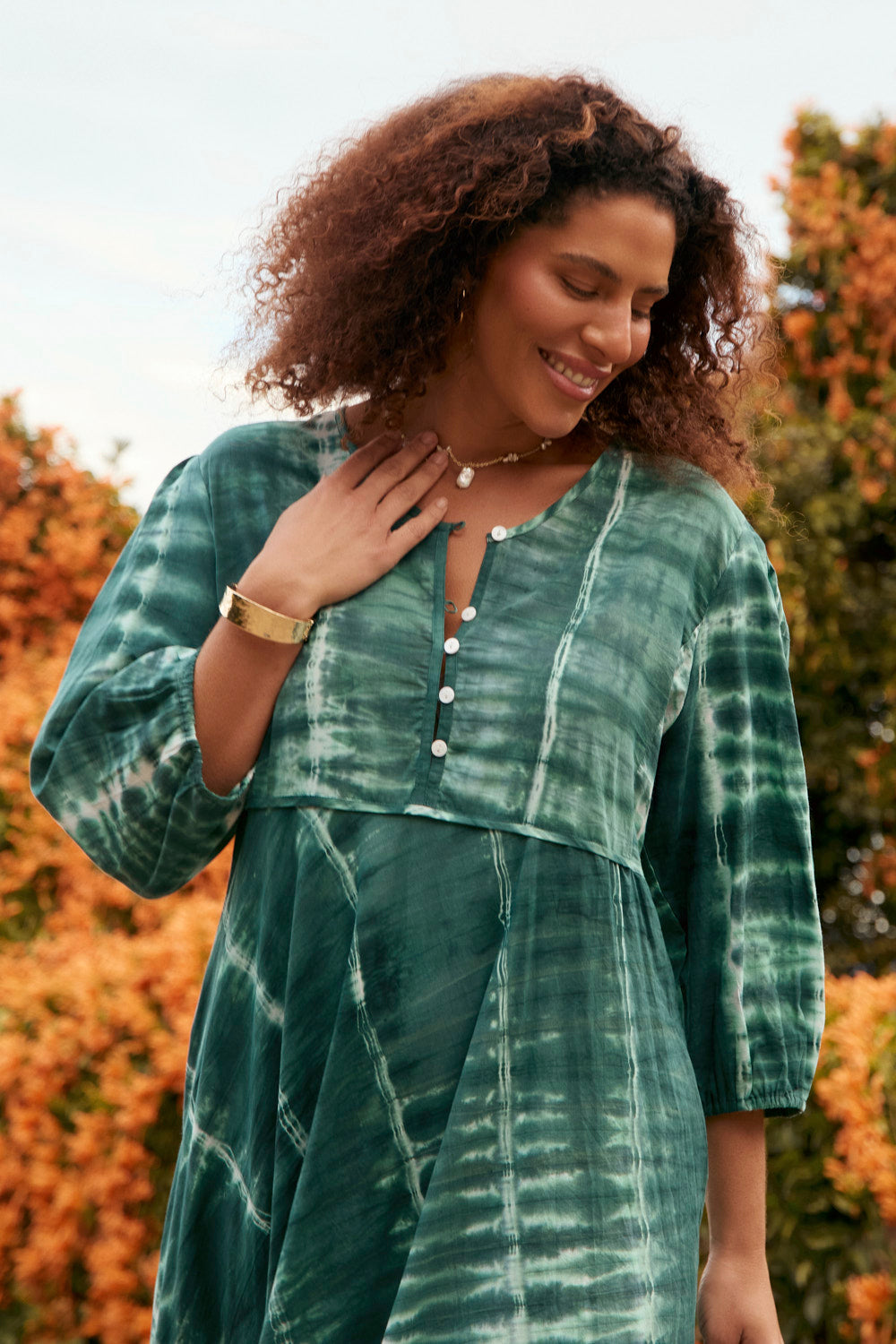 Bonnie Umbrella Dress in Shibori Green