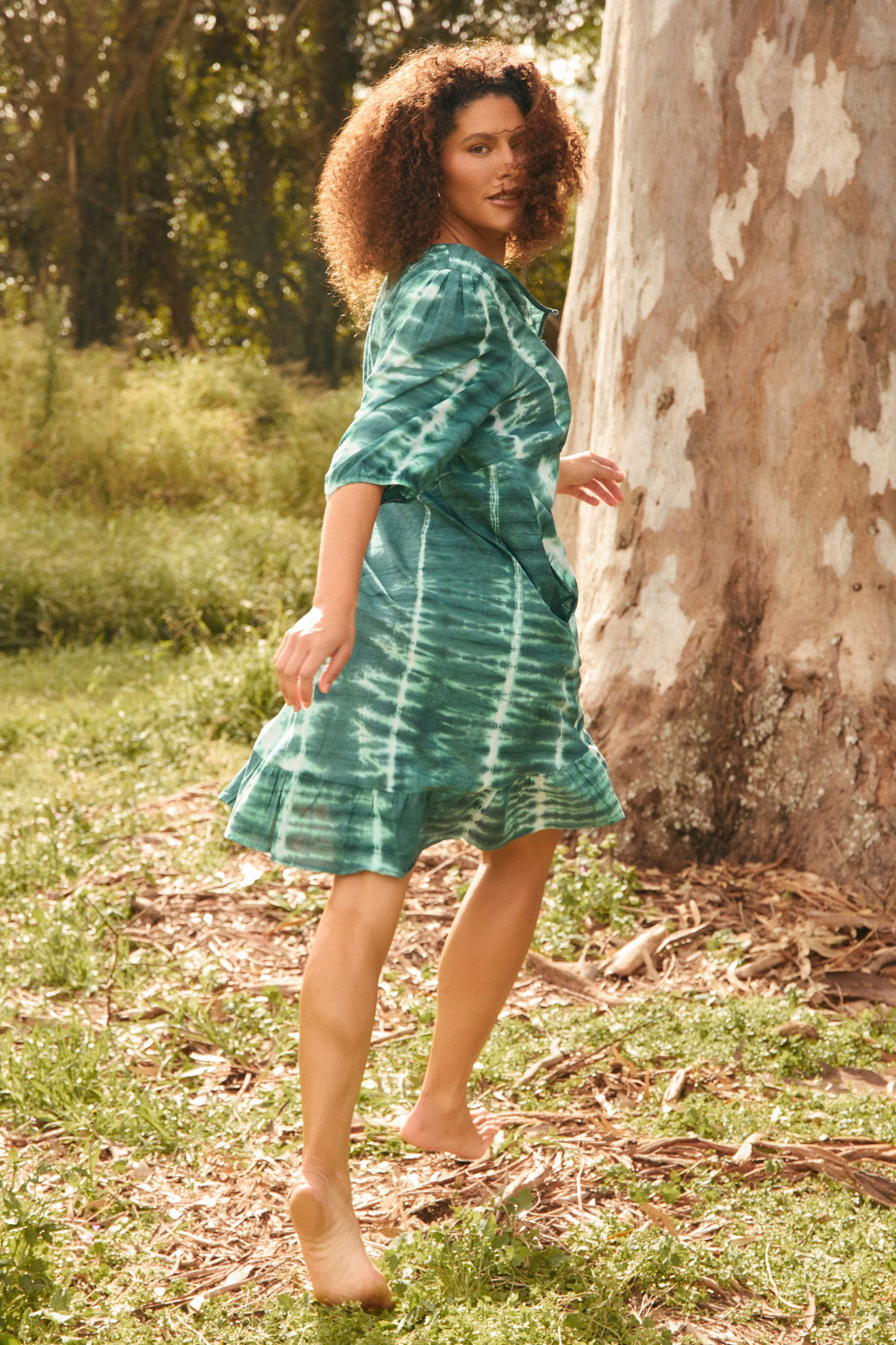 Bonnie Umbrella Short Dress in Shibori Green