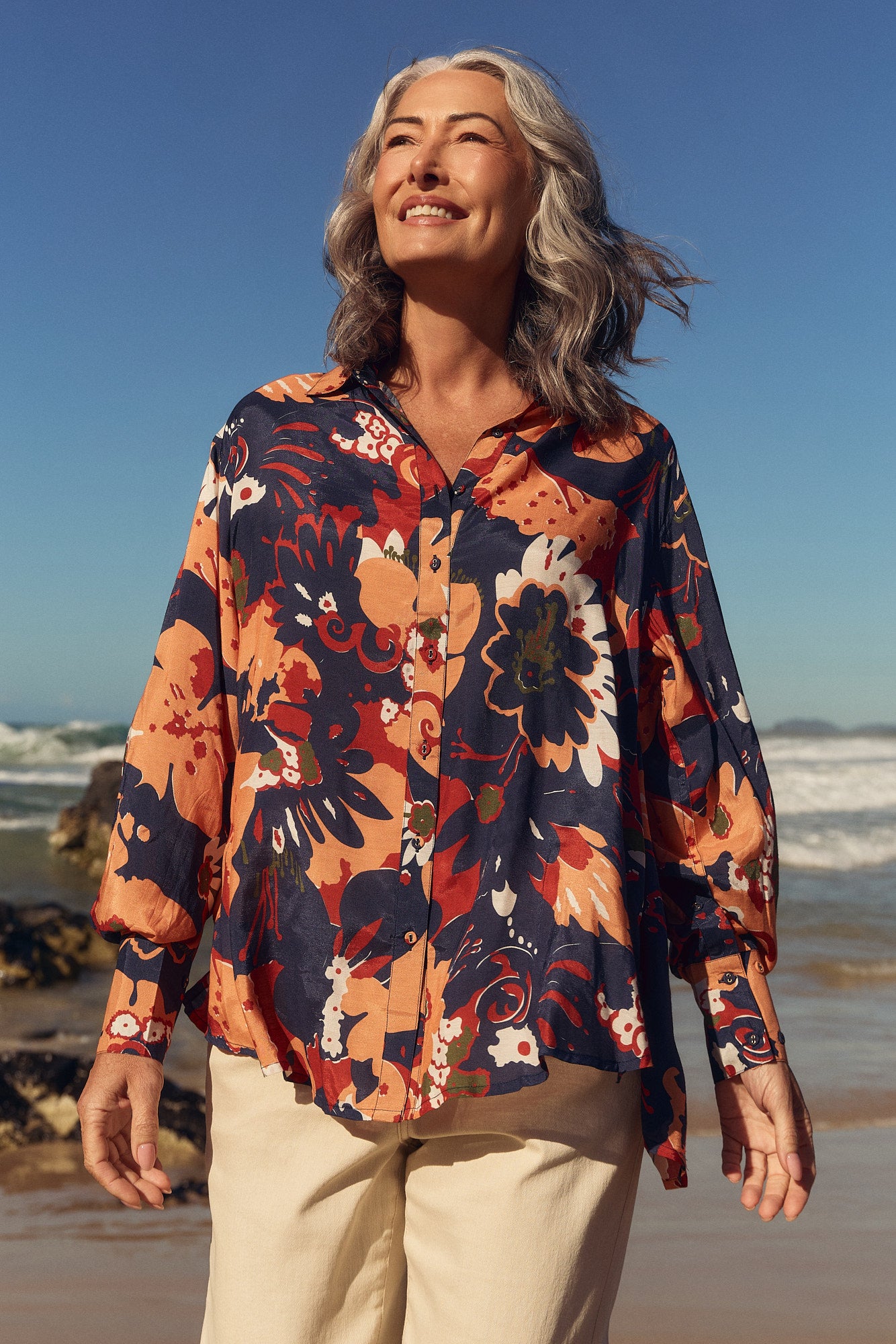 Bowie Cotton Silk Oversized Shirt in Wildwood