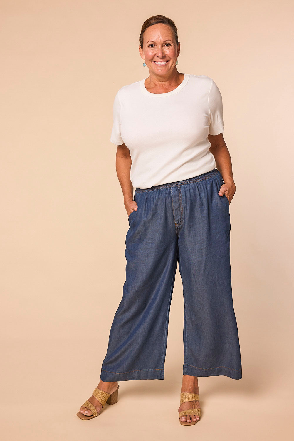 Breezy Relaxed Tencel Pant in Mid Wash (Petite Length)