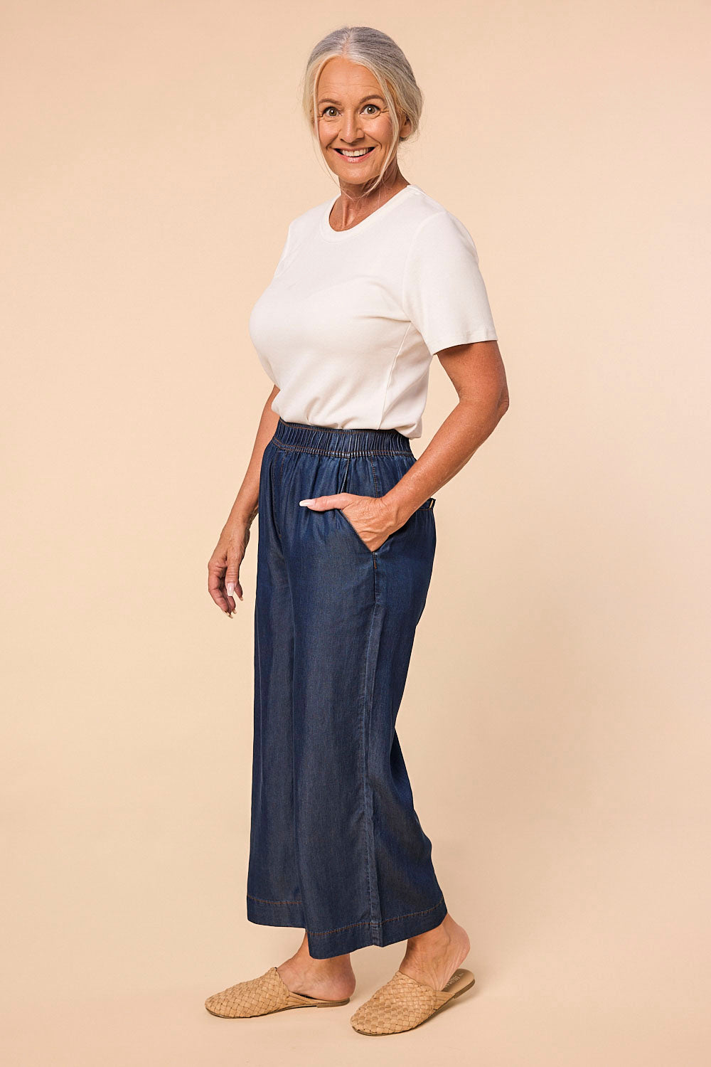 Breezy Relaxed Tencel Pant in Dark Wash (Petite Length)