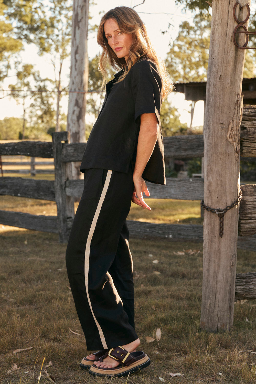Breezy Linen Relaxed Pant in Black Splice