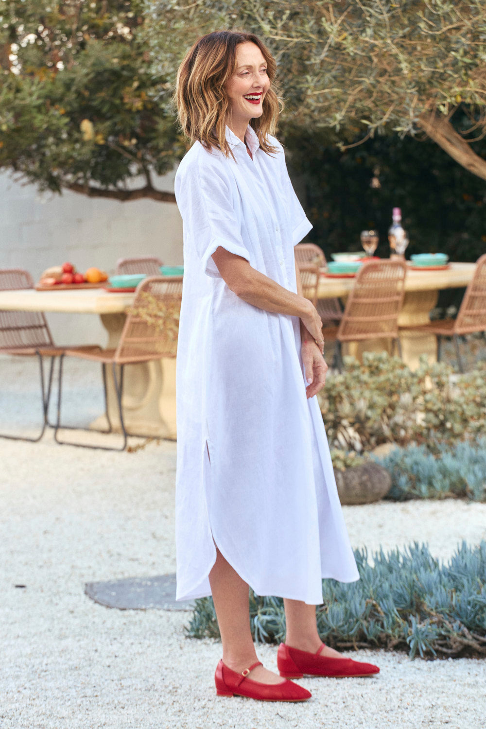 Bridget Linen Pleated Dress in White