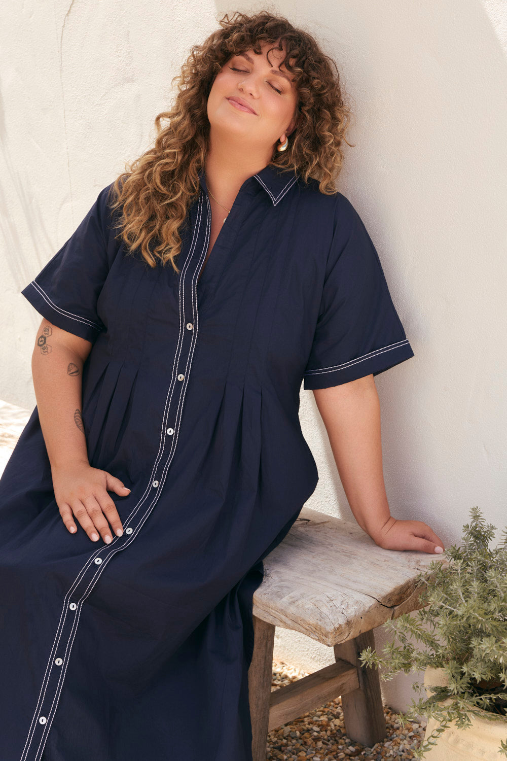 Bridget Pleated Dress in Starboard