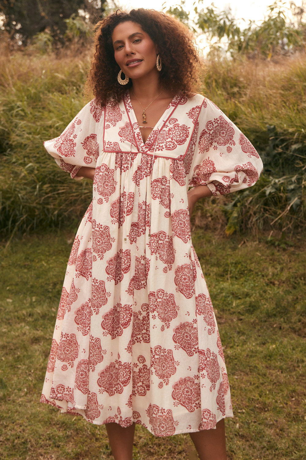 Cairo Billow Sleeve Dress in Moroccan Belle Coral