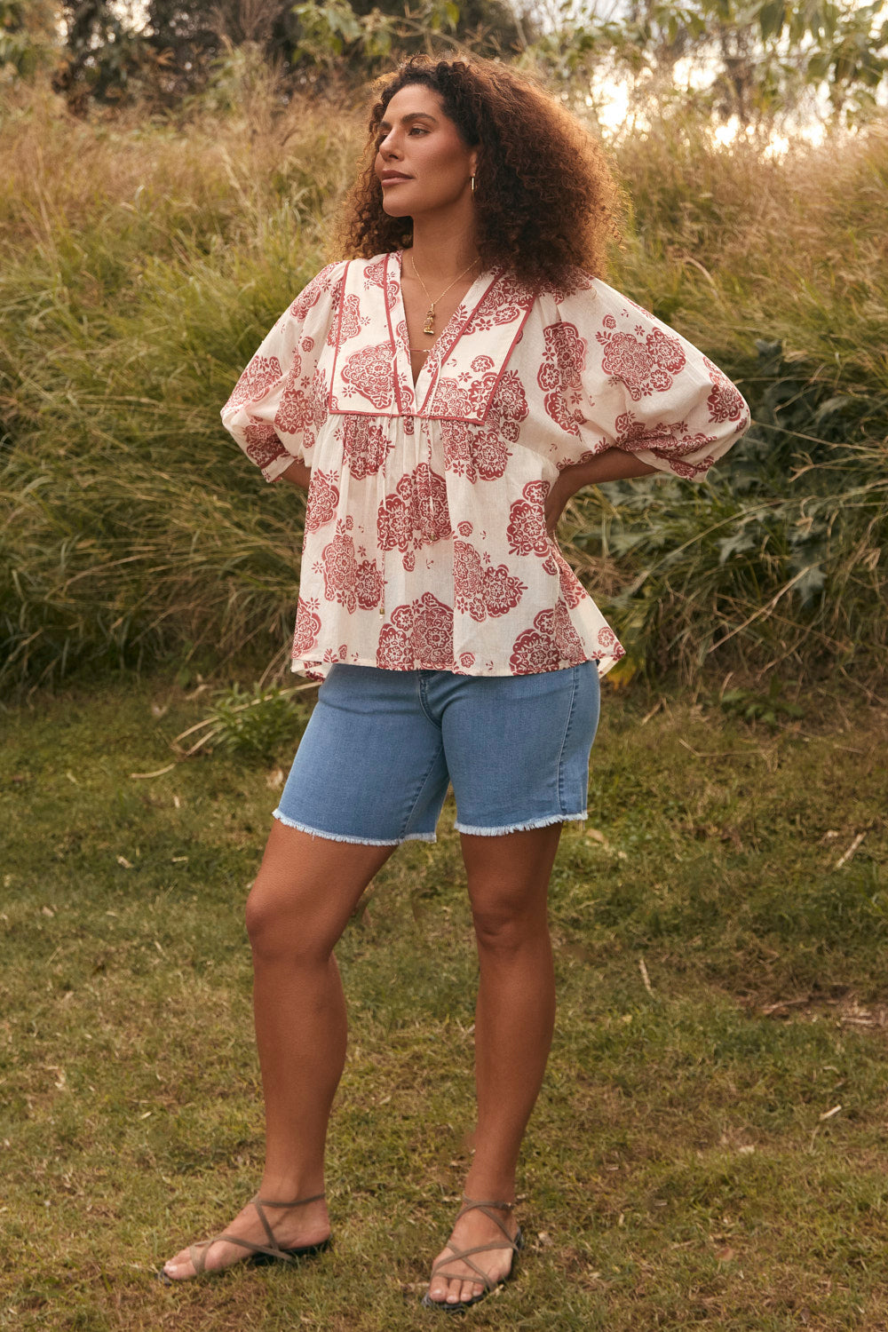 Cairo Boho Blouse in Moroccan Belle Coral