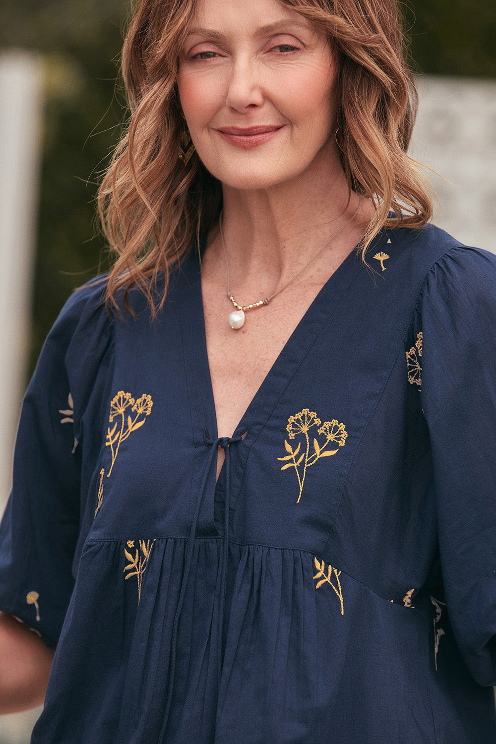 Cairo Boho Blouse in Navy Botanica