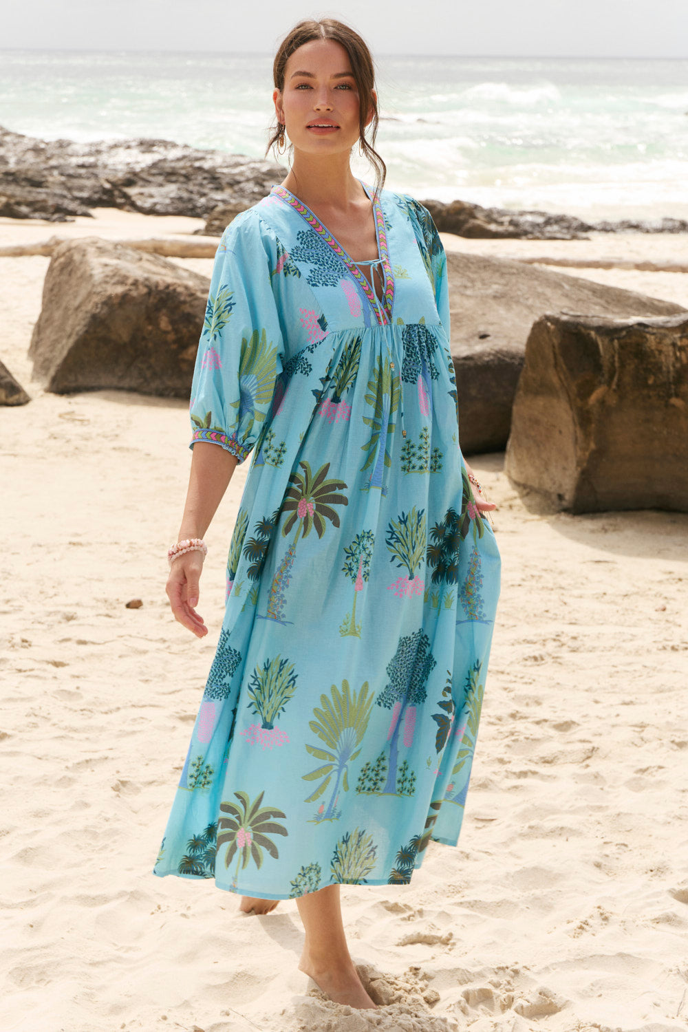 Cairo Boho Midi Dress in Blue Oasis