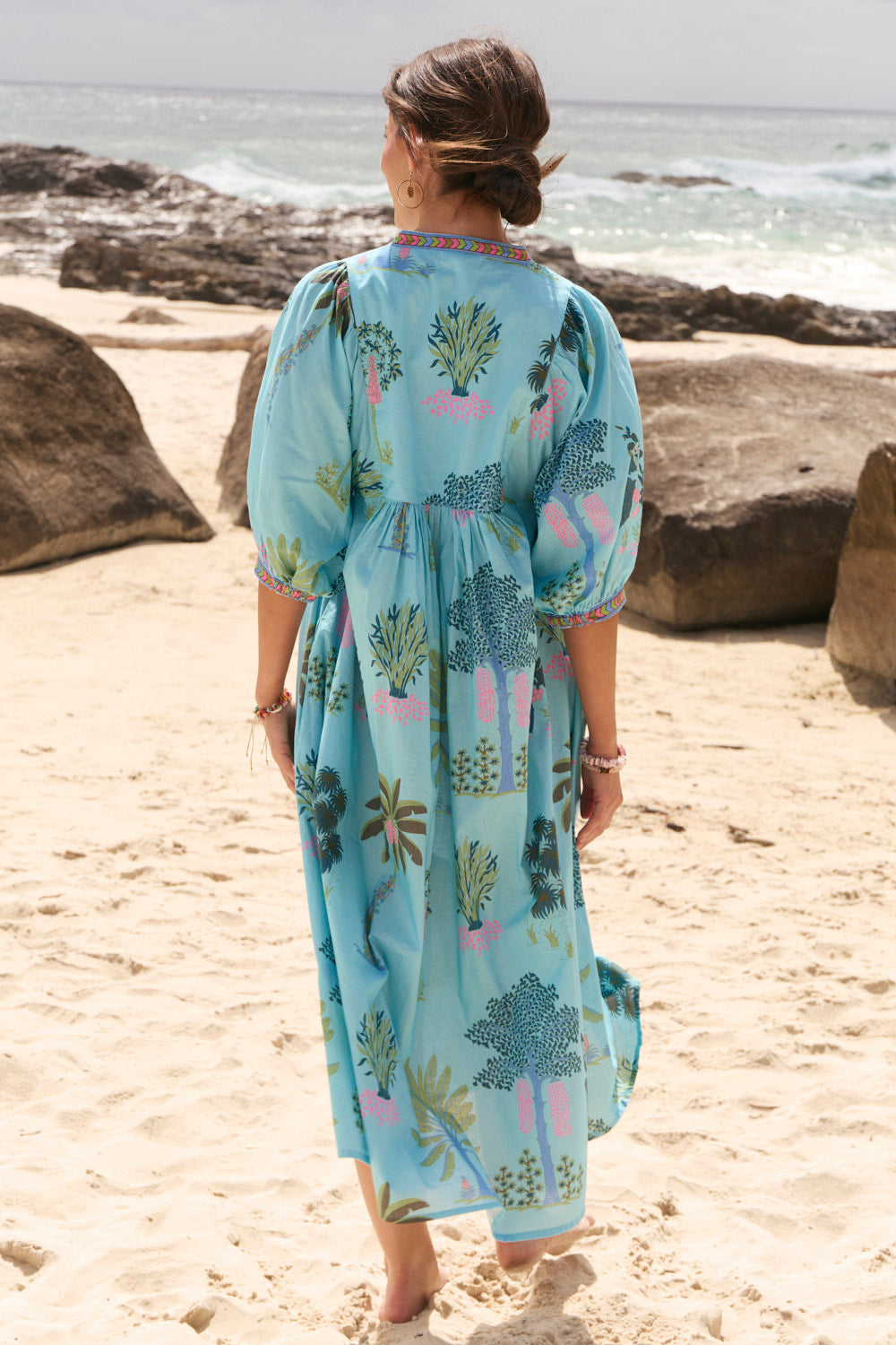 Cairo Boho Midi Dress in Blue Oasis