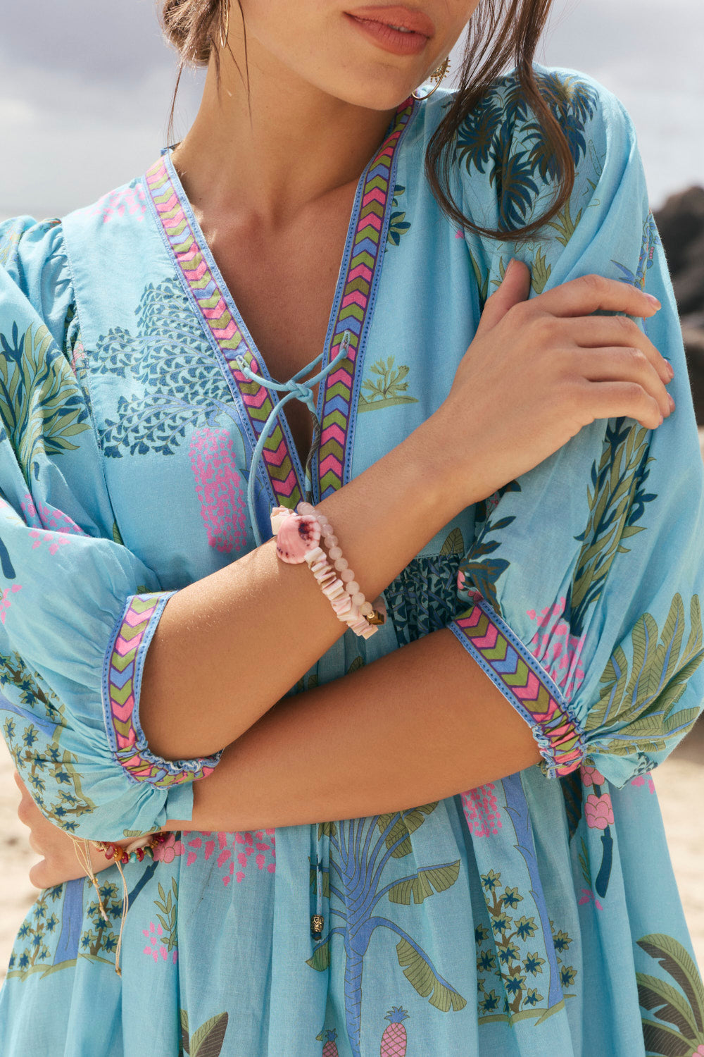 Cairo Boho Midi Dress in Blue Oasis