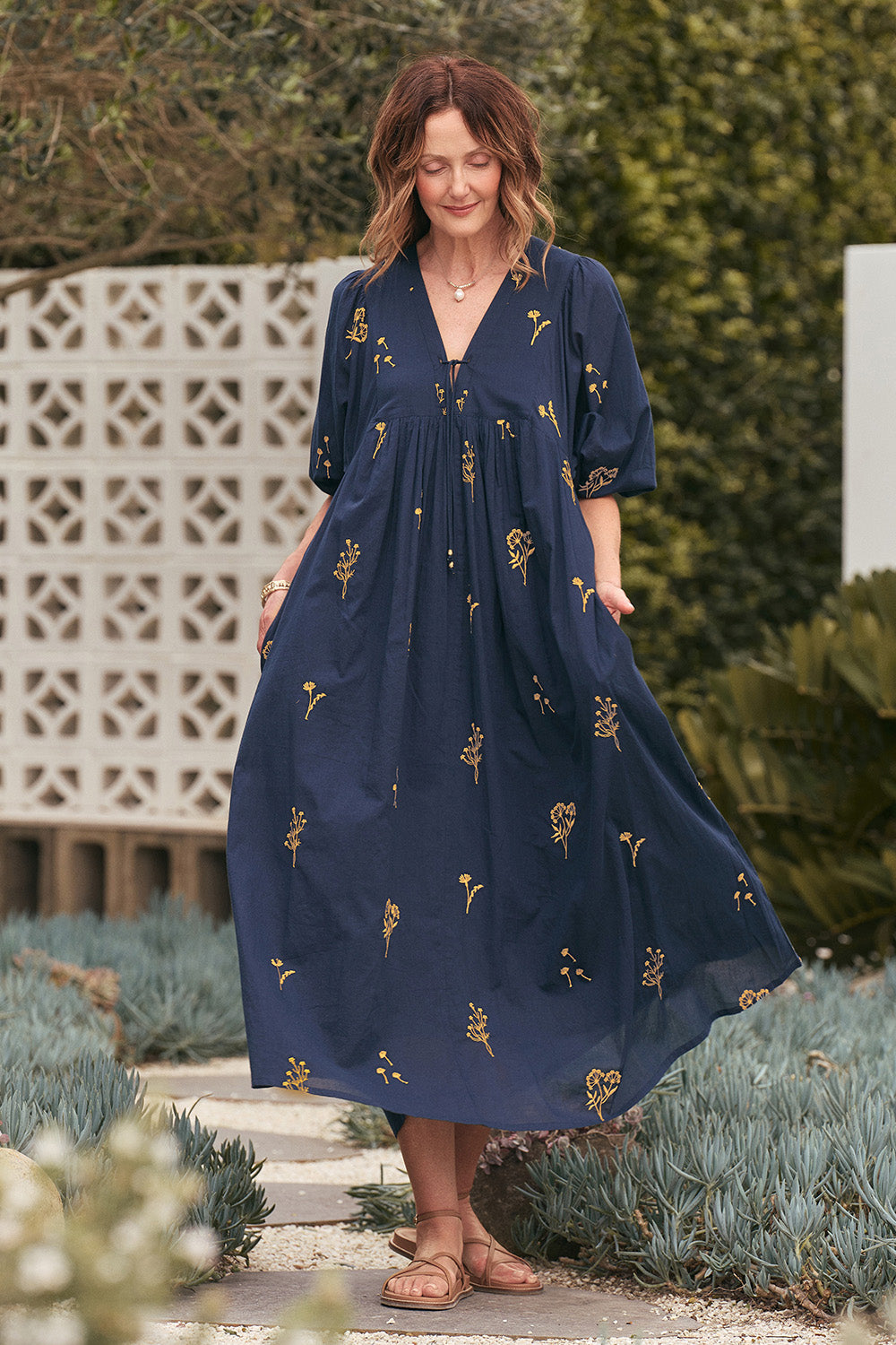 Cairo Boho Dress in Navy Botanica