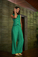 Camille Linen Wide Leg Pant in Emerald City