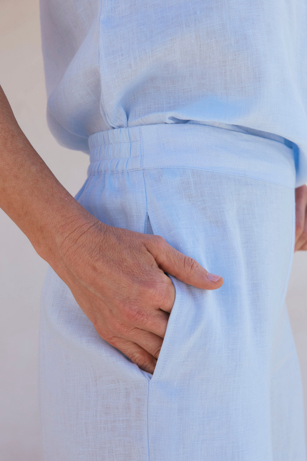 Camille Linen Wide Leg Pant in Powder Blue