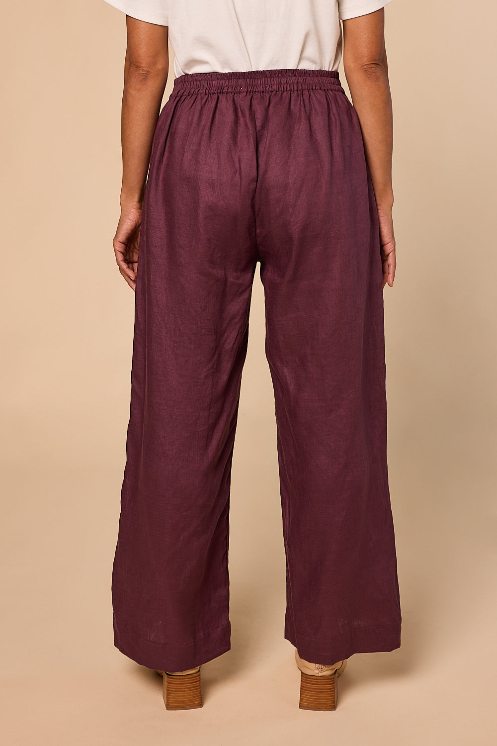 Camille Linen Wide Leg Pant in Plum