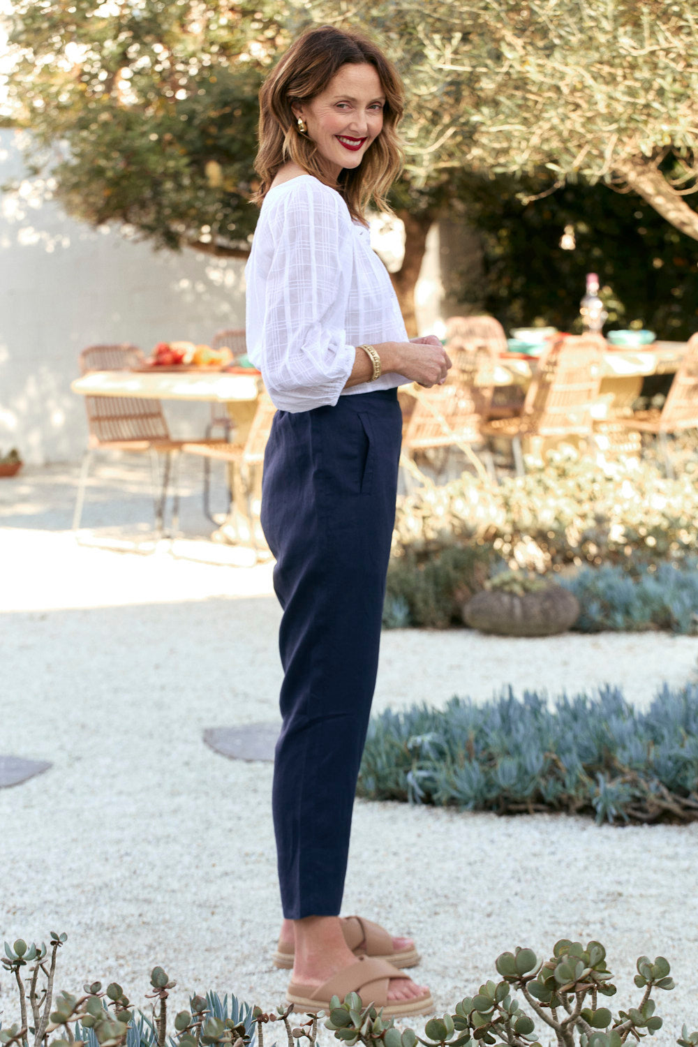 Caprice Linen Pant in Navy