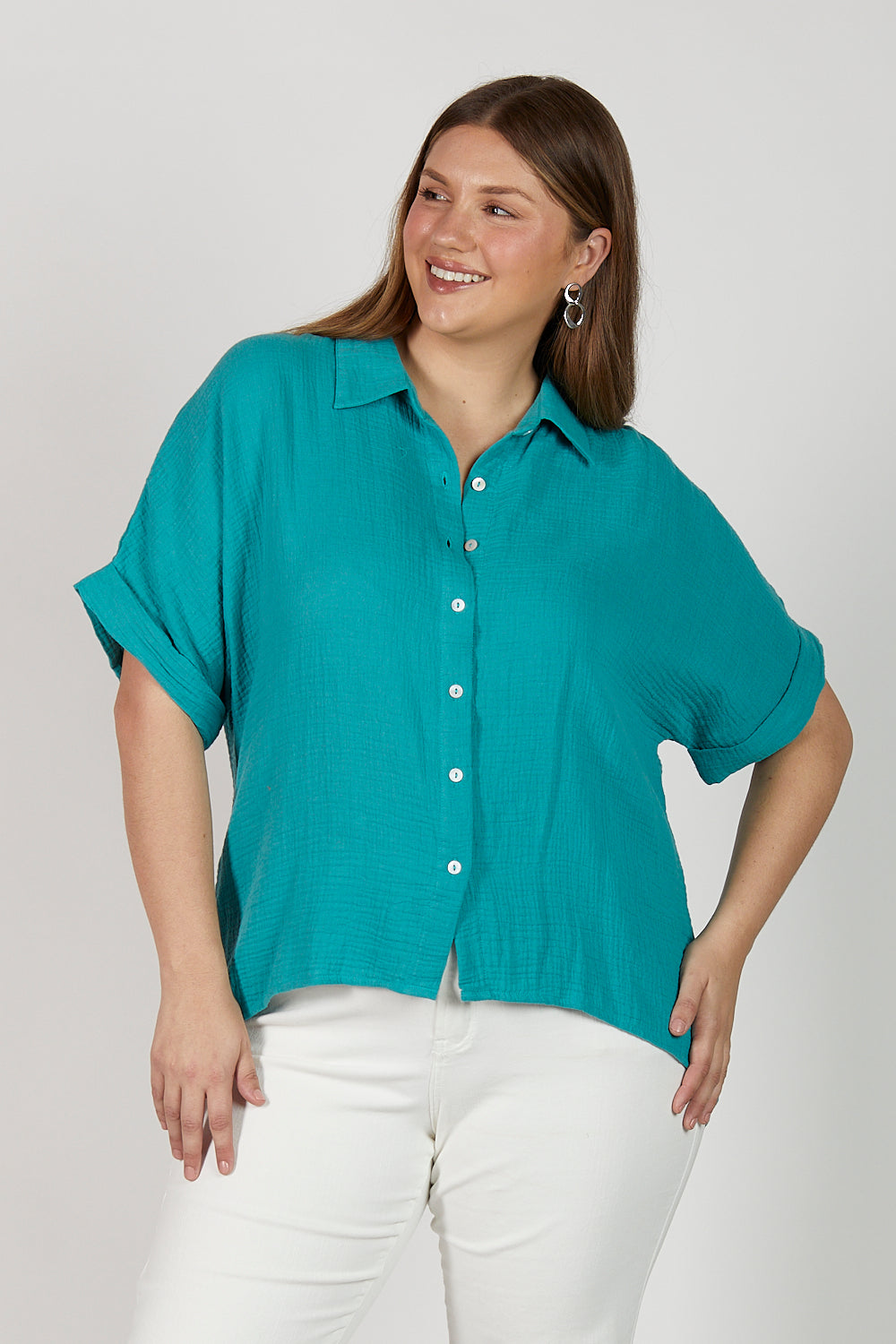 Carmen Crinkle Cotton Shirt in Peacock Parade