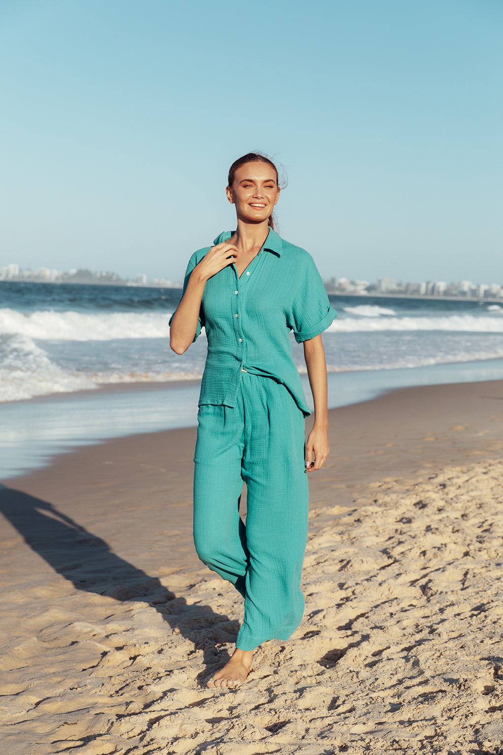 Carmen Crinkle Cotton Shirt in Peacock Parade