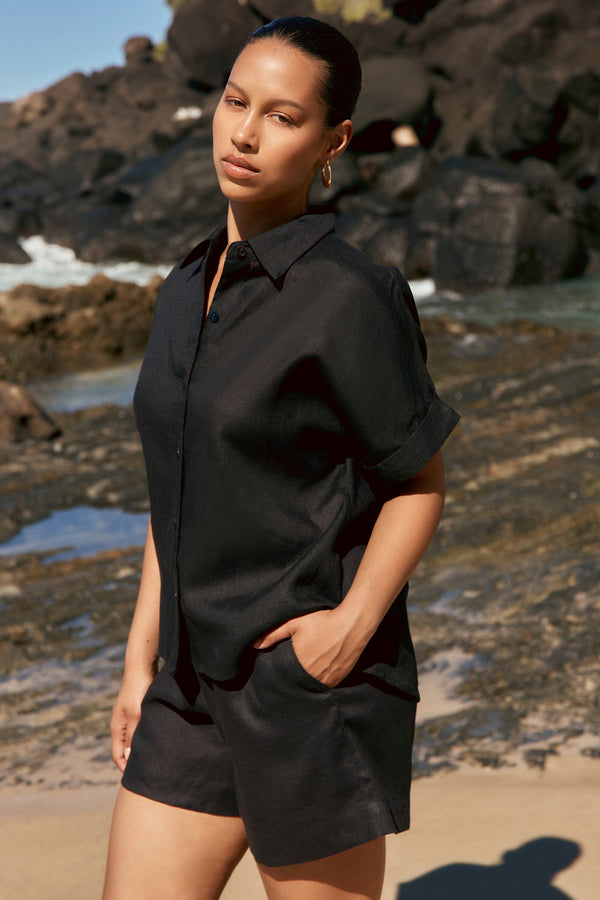 Carmen Braided Linen Midi Shirt Dress