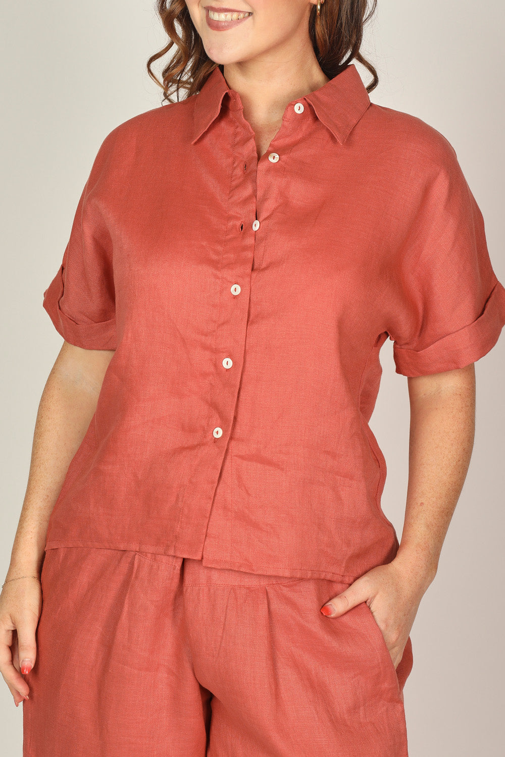 Carmen Linen Shirt in Desert Rose