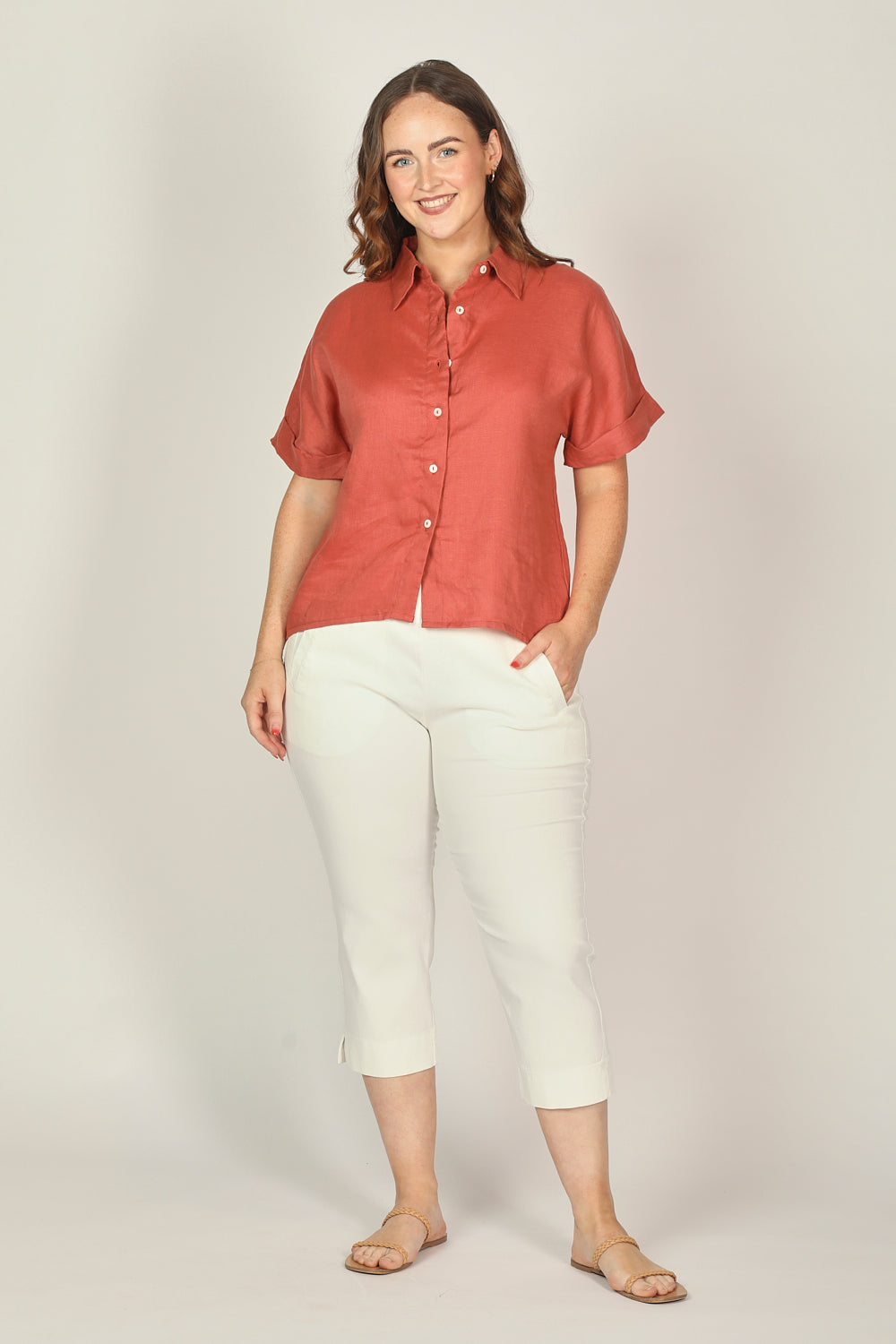 Carmen Linen Shirt in Desert Rose