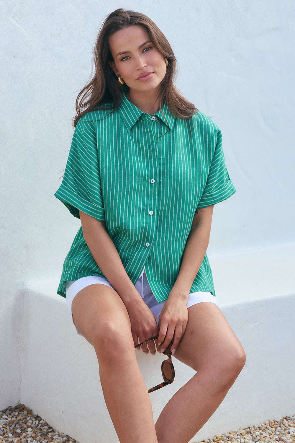 Carmen Linen Shirt in Emerald City