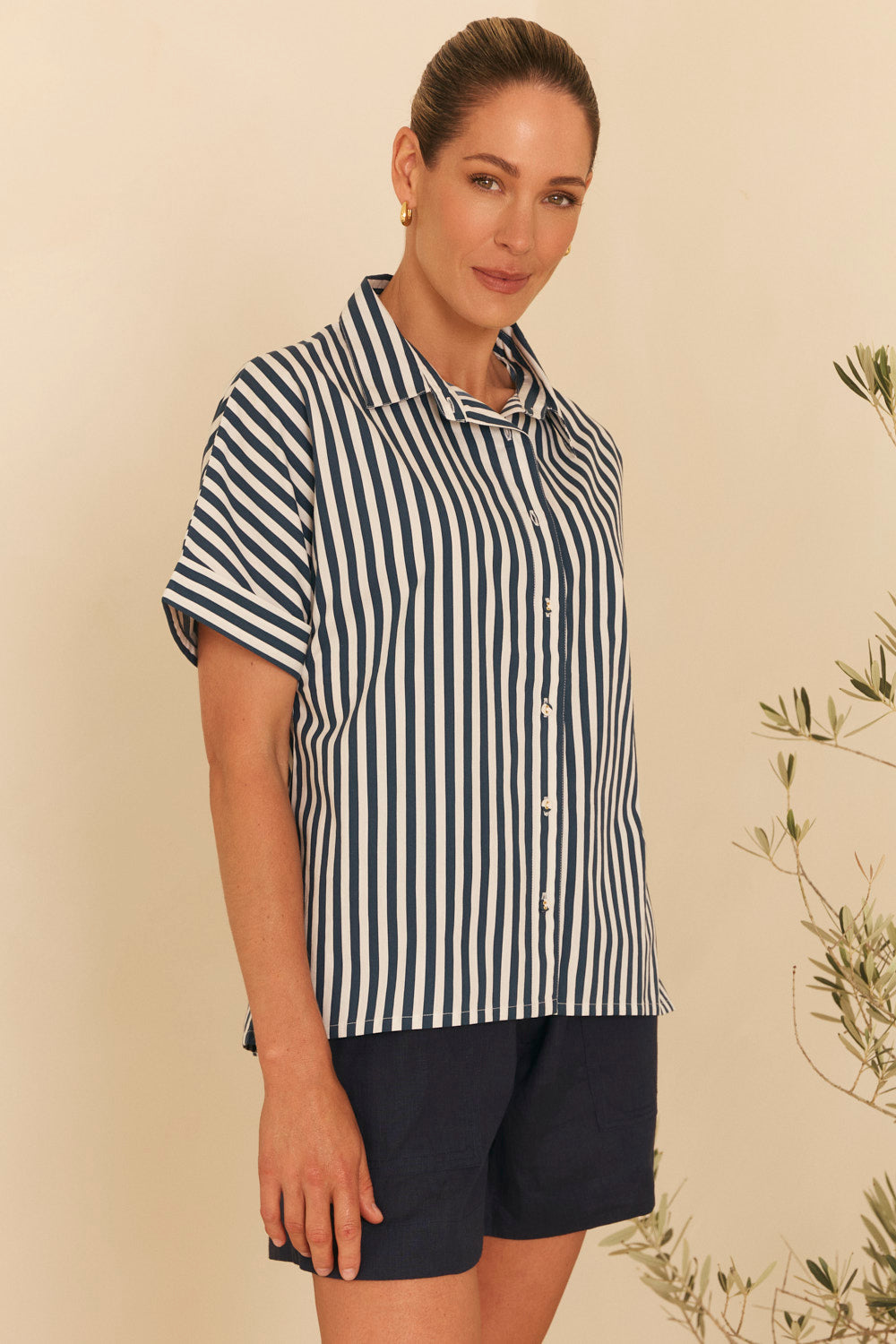 Carmen Shirt in Navy Stripe