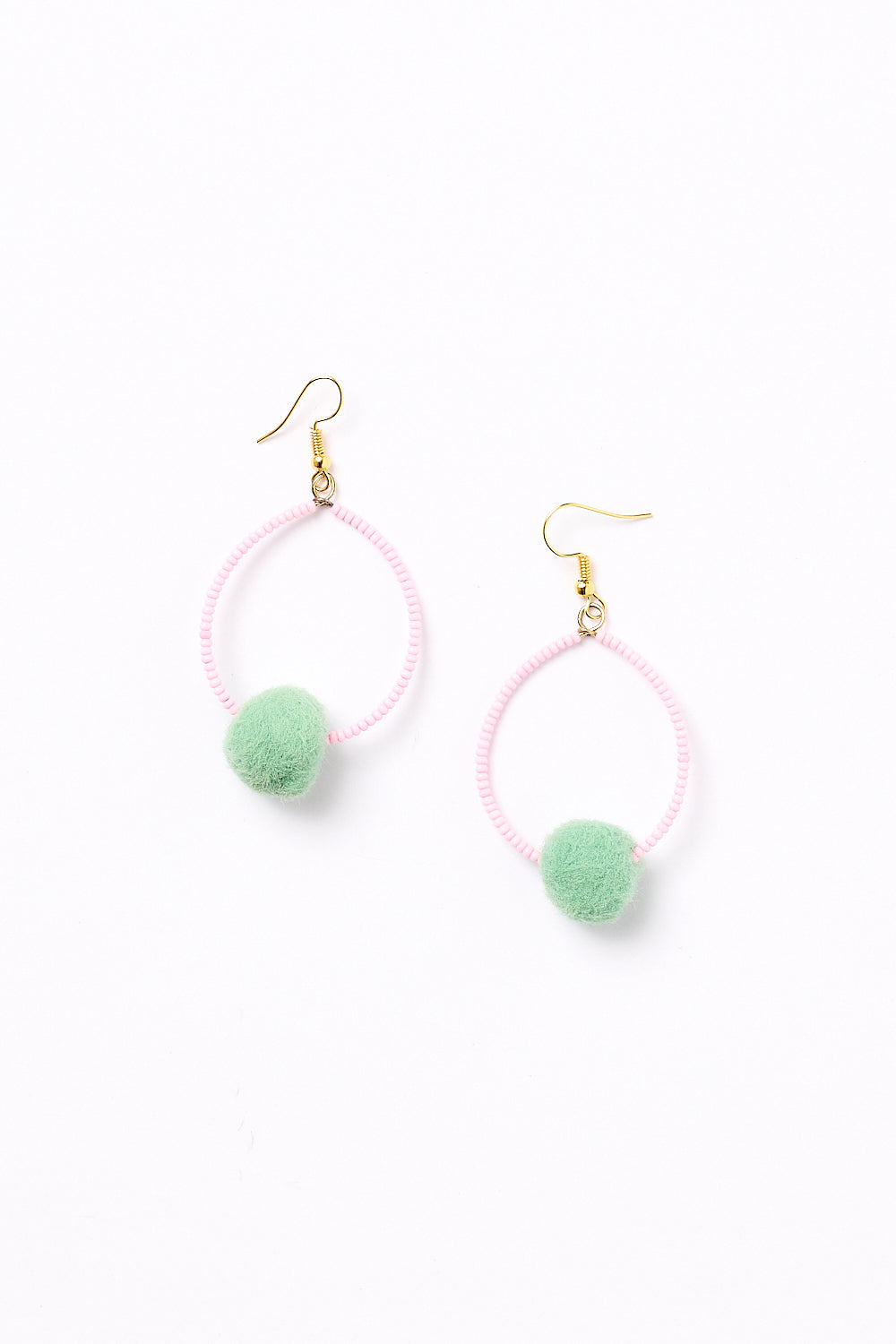 Centrepiece Ball Beaded Hoops in Pink and Green